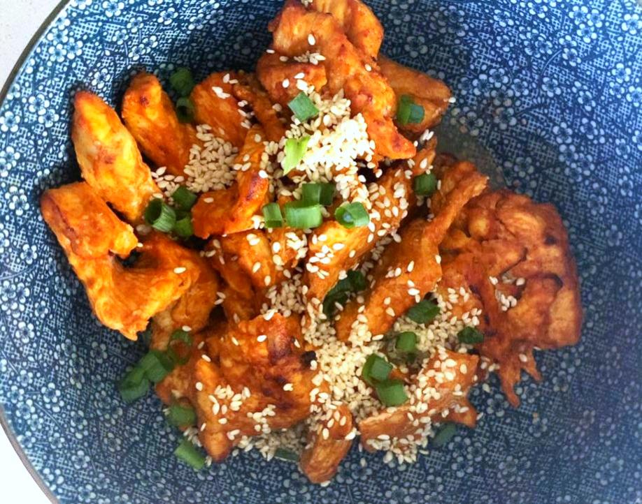Heartful Flavours Korean Style Chilli Chicken with Sesame Seeds and Spring Onions